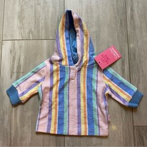 NWT RuffleButts Rainbow Lane Stripe Terry Knit Hooded Sweatshirt Cover-up, 0-3M